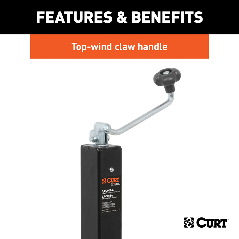 CURT | Direct-Weld Square Jack with Top Handle (8,000 lbs, 15" Travel)