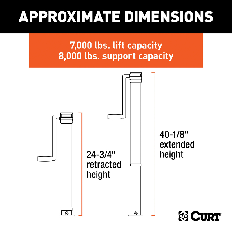 CURT | Direct-Weld Square Jack with Side Handle (8,000 lbs, 15" Travel)