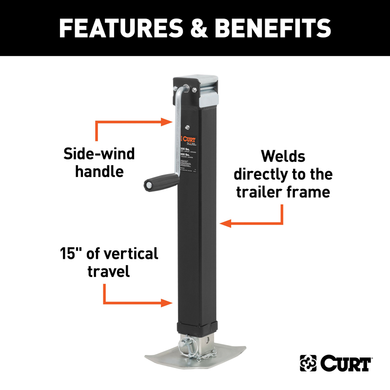 CURT | Direct-Weld Square Jack with Side Handle (8,000 lbs, 15" Travel)