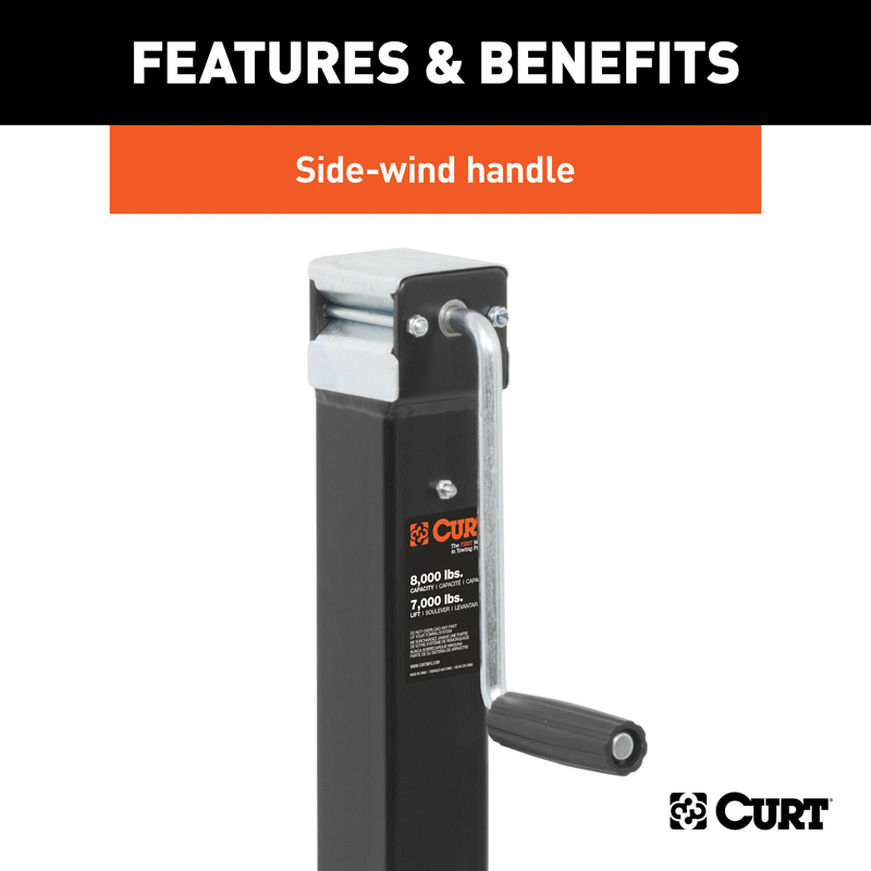 CURT | Direct-Weld Square Jack with Side Handle (8,000 lbs, 15" Travel)