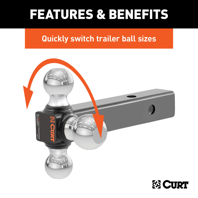 CURT | Multi-Ball Mount (2" Hollow Shank, 1-7/8", 2" & 2-5/16" Chrome Balls)
