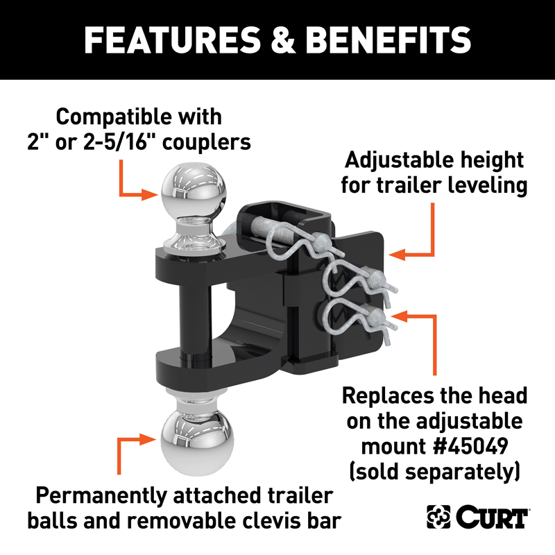 CURT | Replacement Adjustable Multipurpose Ball Mount Head (Fits #45049)