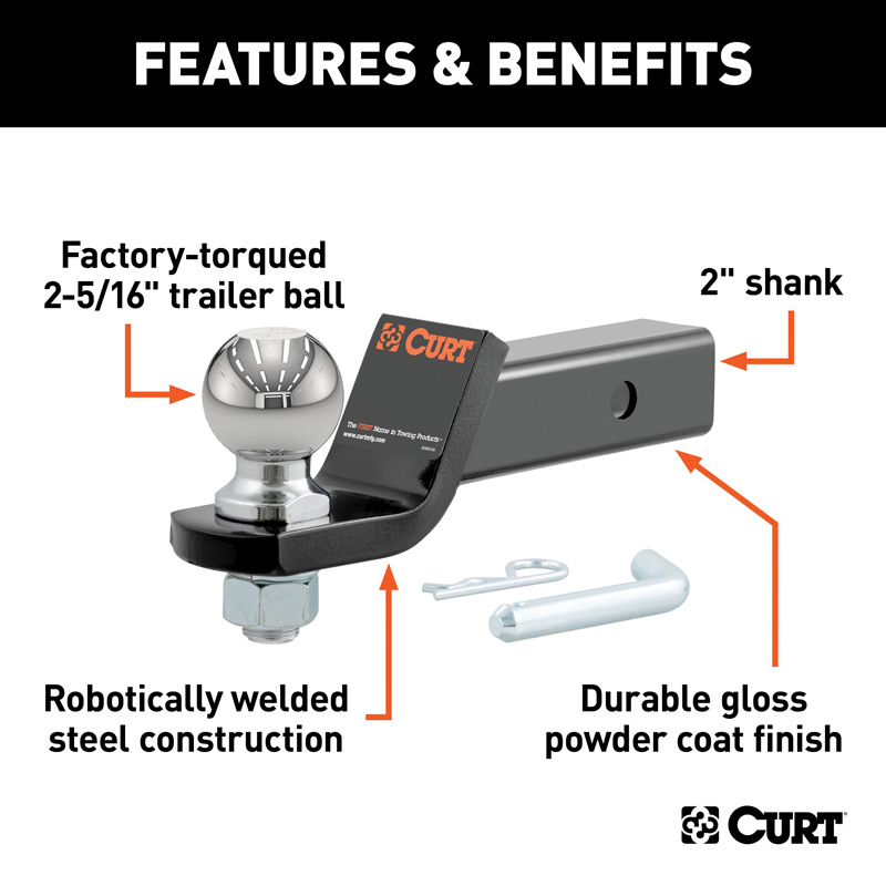 CURT | Loaded Ball Mount with 2-5/16" Ball (2" Shank, 7,500 lbs., 2" Drop)