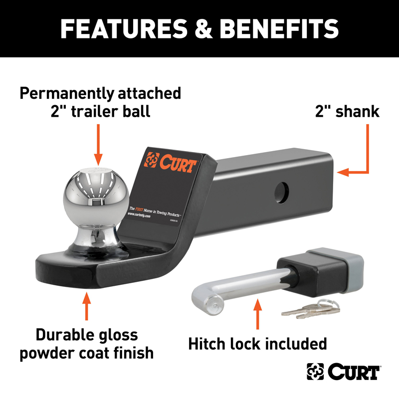 CURT | Towing Starter Kit with 2" Ball (2" Shank, 7,500 lbs, 2" Drop)