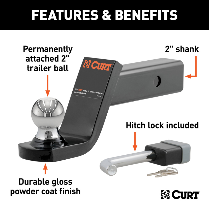 CURT | Towing Starter Kit with 2" Ball (2" Shank, 7,500 lbs, 4" Drop)