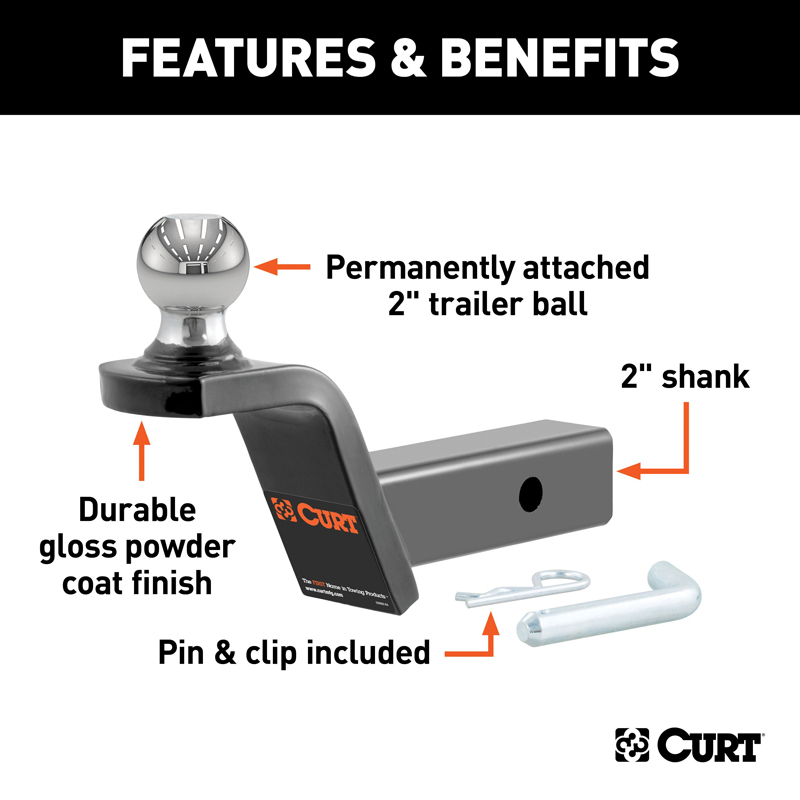 CURT | Fusion Ball Mount with 2" Ball (2" Shank, 7,500 lbs., 2" Rise)