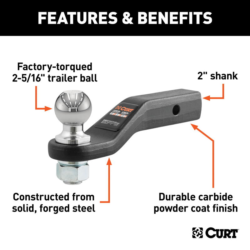 CURT | Loaded Forged Ball Mount with 2-5/16" Ball (2" Shank, 15,000 lbs., 2" Drop)