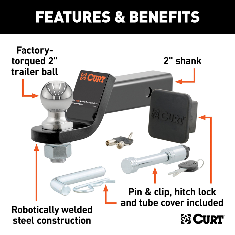 CURT | Towing Starter Kit with 2" Ball (2" Shank, 7,500 lbs, 2" Drop)