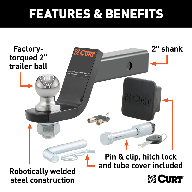 CURT | Towing Starter Kit with 2" Ball (2" Shank, 7,500 lbs, 4" Drop)