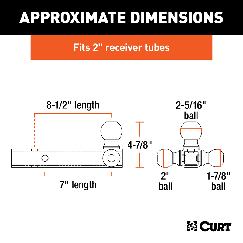CURT | Multi-Ball Mount (2" Hollow Shank, 1-7/8", 2" & 2-5/16" Black Balls)