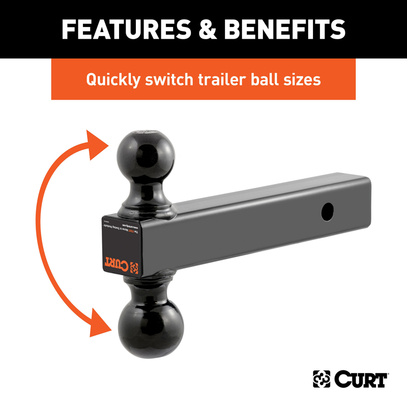 CURT | Multi-Ball Mount (2" Solid Shank, 2" & 2-5/16" Black Balls)