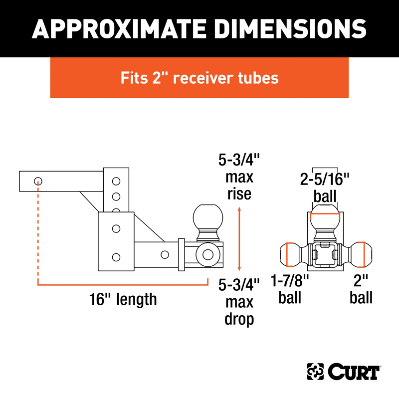 CURT | Adjustable Tri-Ball Mount (2" Shank, 1-7/8", 2" & 2-5/16" Balls)