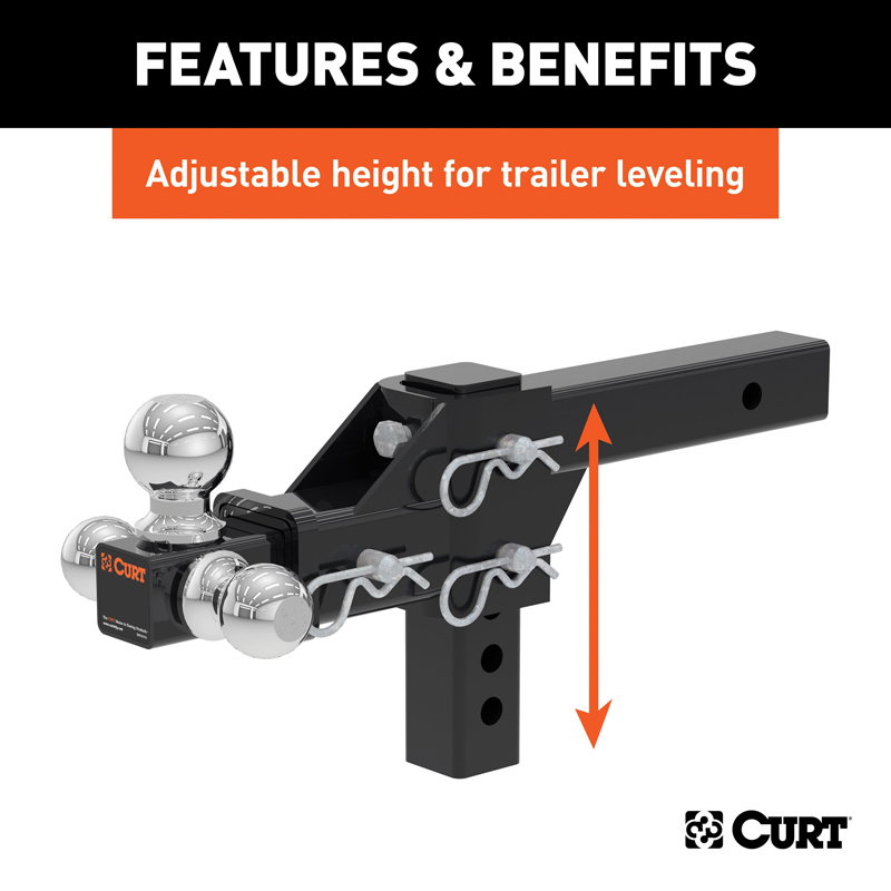 CURT | Adjustable Tri-Ball Mount (2" Shank, 1-7/8", 2" & 2-5/16" Balls)