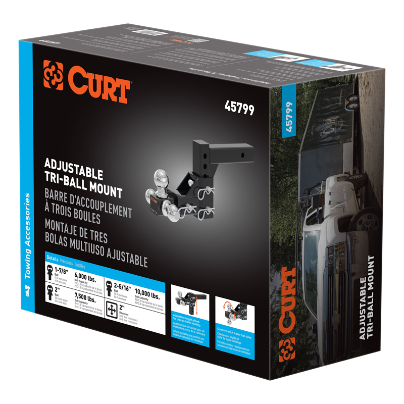 CURT | Adjustable Tri-Ball Mount (2" Shank, 1-7/8", 2" & 2-5/16" Balls)