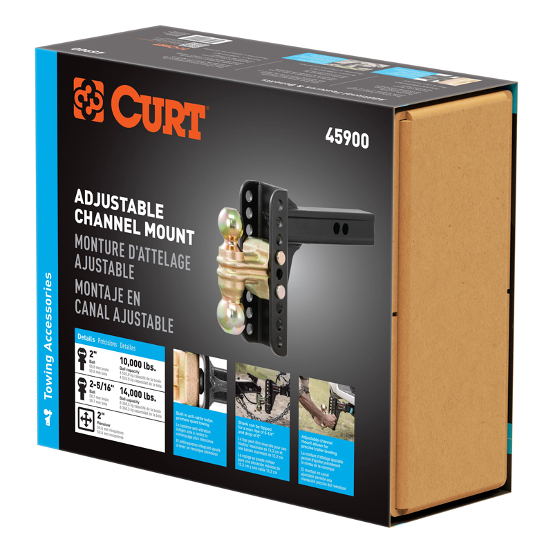 CURT | Adjustable Channel Mount with Dual Ball (2" Shank, 14,000 lbs., 6" Drop)