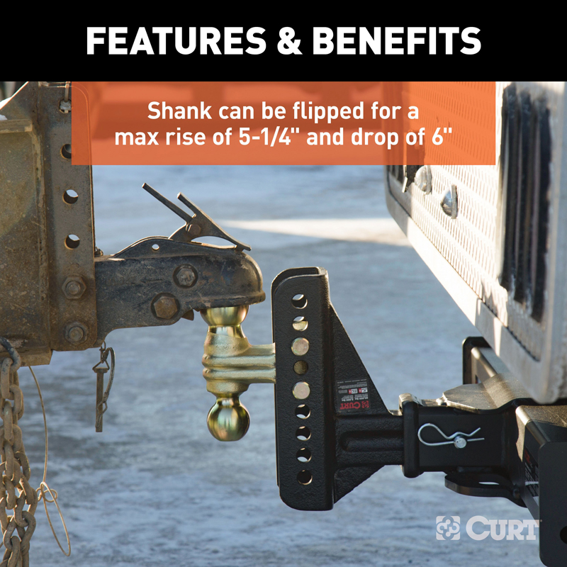 CURT | Adjustable Channel Mount with Dual Ball (2-1/2" Shank, 20,000 lbs., 6" Drop)