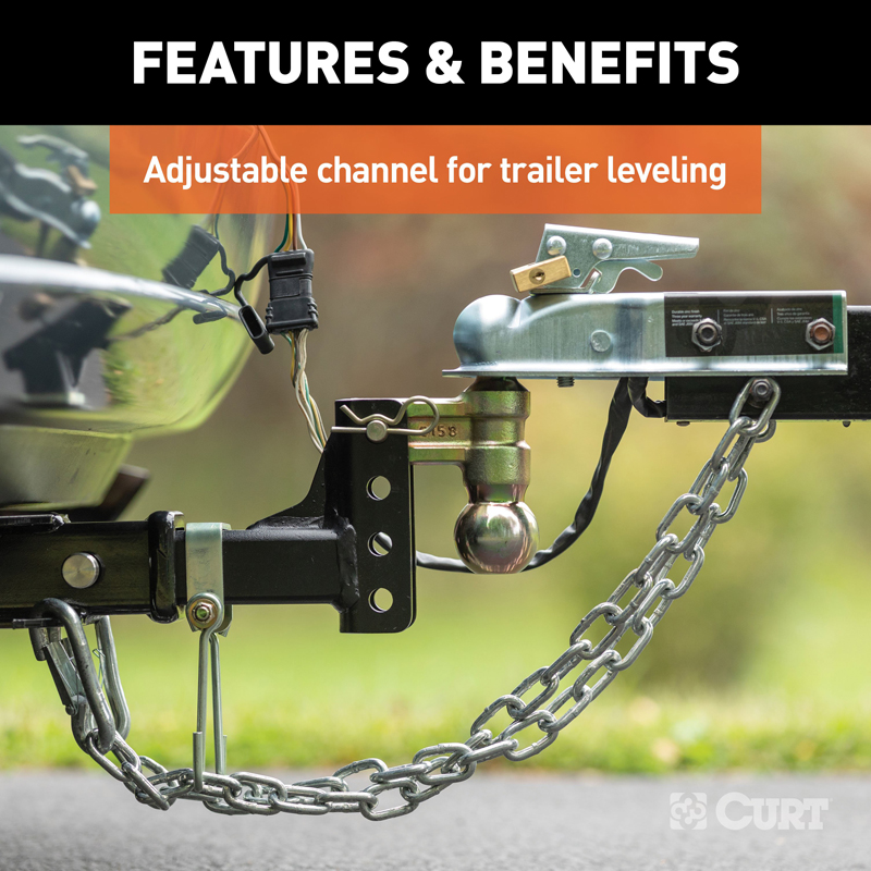 CURT | Slim Adjustable Channel Mount with Dual Ball (2" Shank, 10K, 3-3/4" Drop)