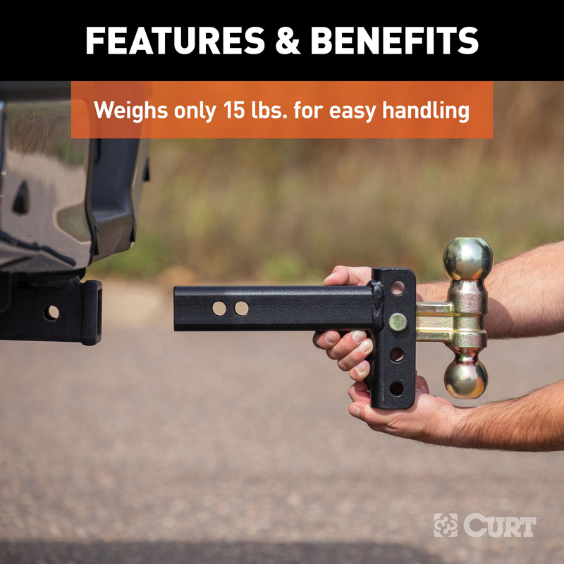 CURT | Slim Adjustable Channel Mount with Dual Ball (2" Shank, 10K, 3-3/4" Drop)
