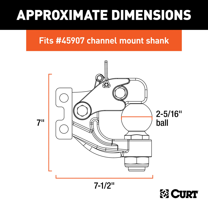 CURT | Replacement Channel Mount Ball & Pintle Hitch (2-5/16" Ball, 13,000 lbs.)