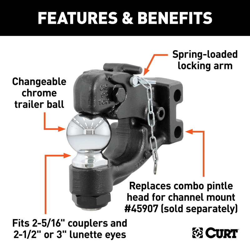 CURT | Replacement Channel Mount Ball & Pintle Hitch (2-5/16" Ball, 13,000 lbs.)