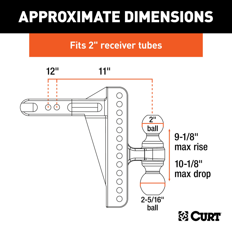 CURT | Adjustable Channel Mount with Dual Ball (2" Shank, 14,000 lbs., 10-1/8" Drop)