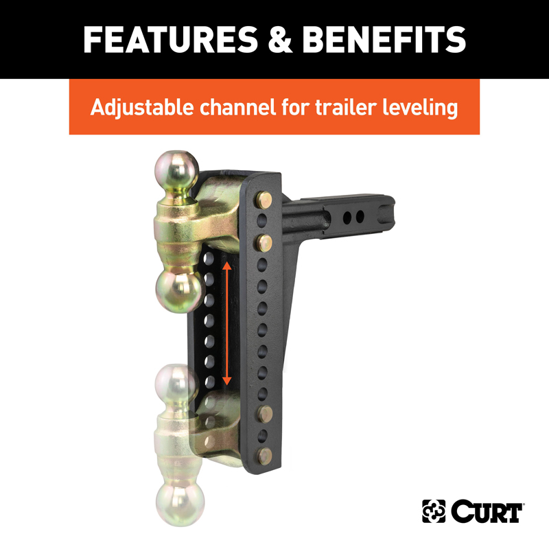 CURT | Adjustable Channel Mount with Dual Ball (2" Shank, 14,000 lbs., 10-1/8" Drop)
