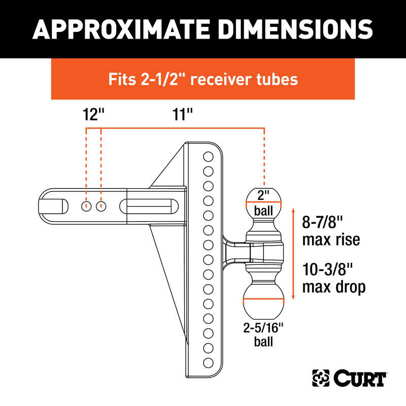 CURT | Adjustable Channel Mount, Dual Ball (2-1/2" Shank, 20,000 lbs., 10-3/8" Drop)