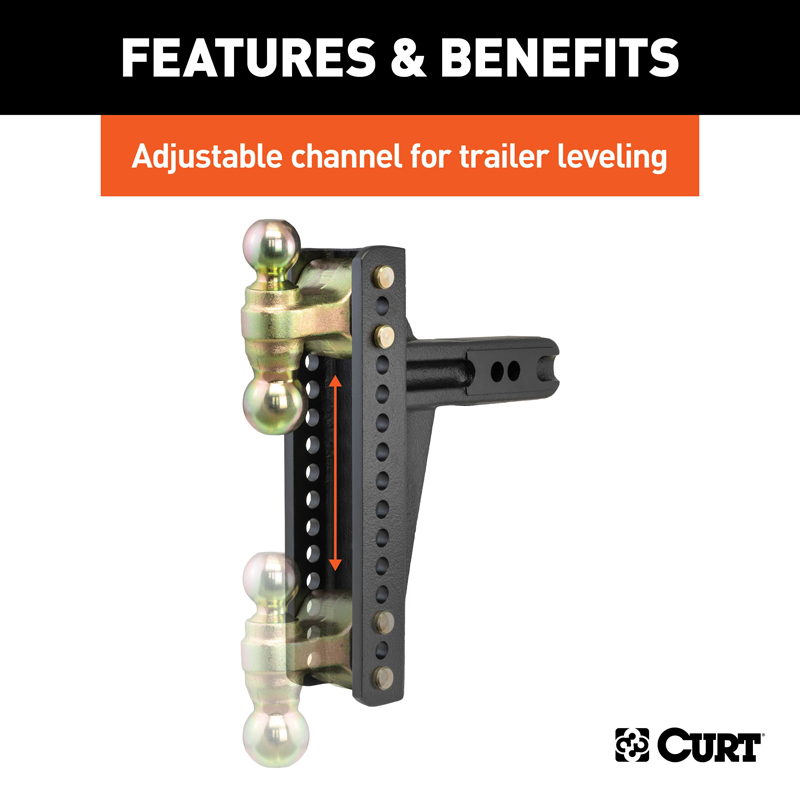 CURT | Adjustable Channel Mount, Dual Ball (2-1/2" Shank, 20,000 lbs., 10-3/8" Drop)