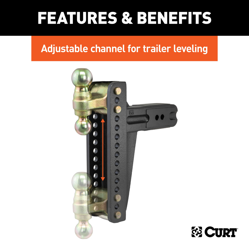 CURT | Adjustable Channel Mount with Dual Ball (3" Shank, 21,000 lbs., 10-5/8" Drop)
