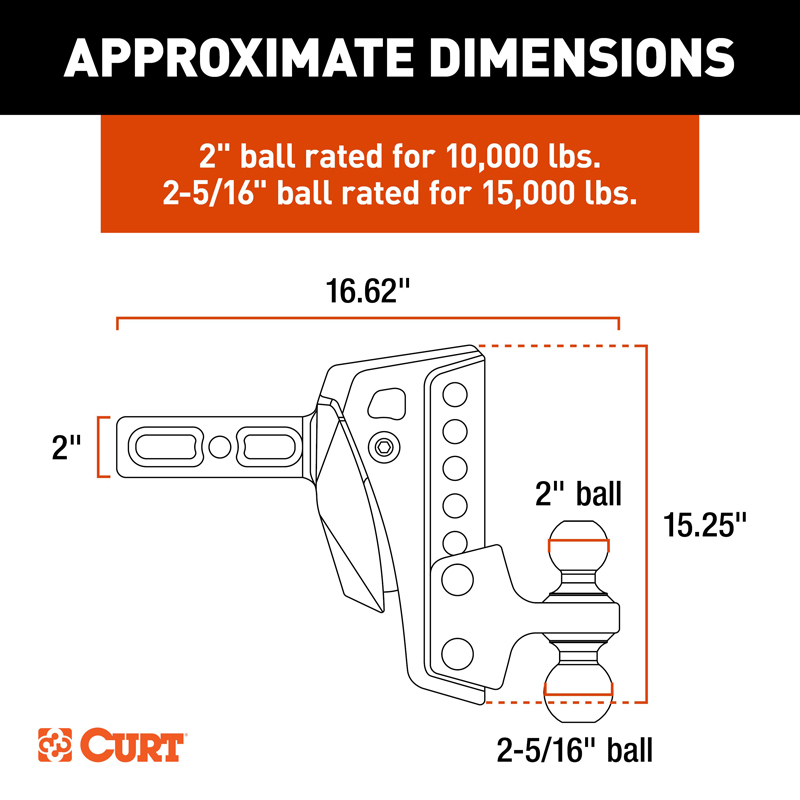 CURT | Rebellion XD Adjustable Cushion Hitch (2" Shank, 2", 2-5/16" Balls, 15K)