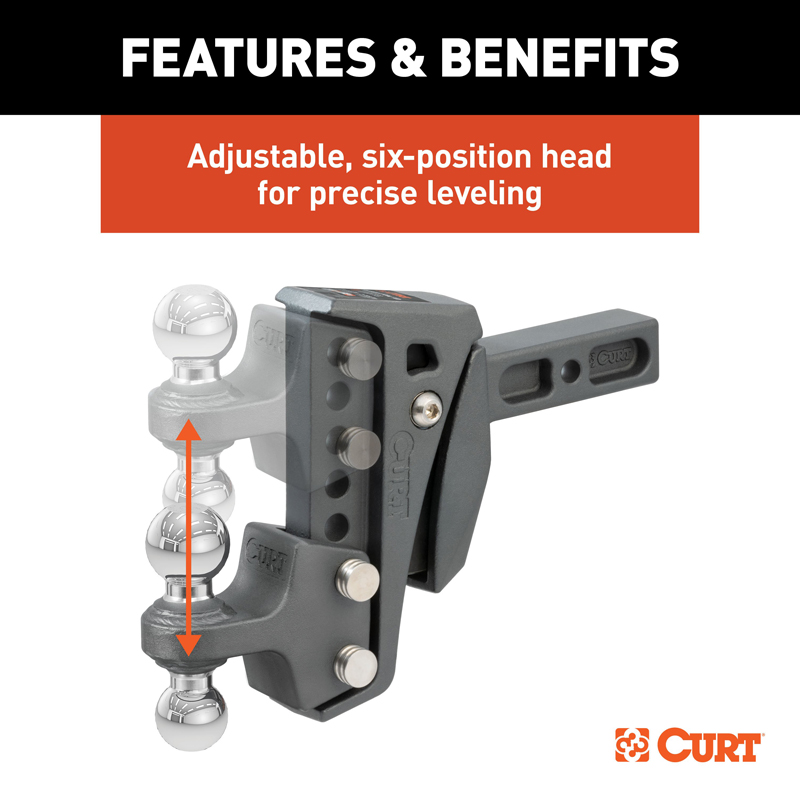CURT | Rebellion XD Adjustable Cushion Hitch (2" Shank, 2", 2-5/16" Balls, 15K)