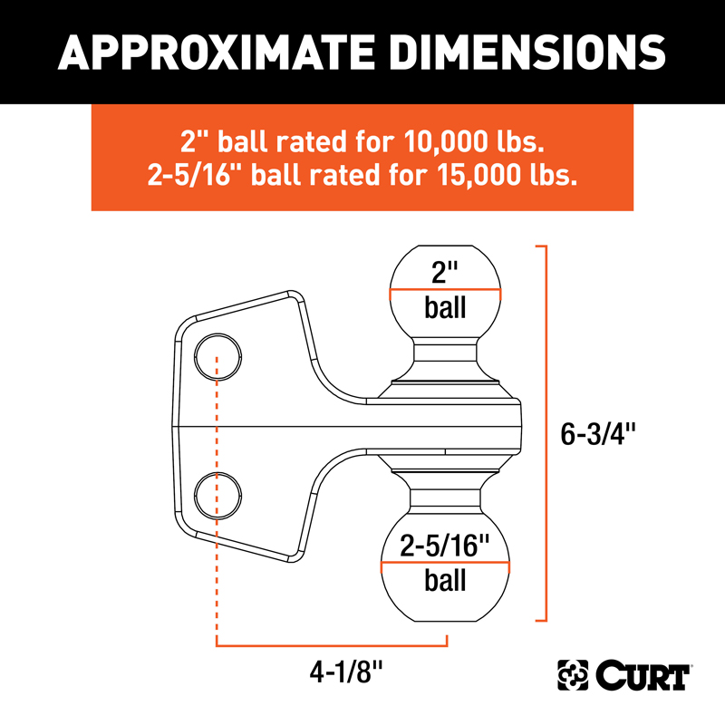 CURT | Replacement Rebellion XD Dual Ball, 2" & 2-5/16", Up to 15K