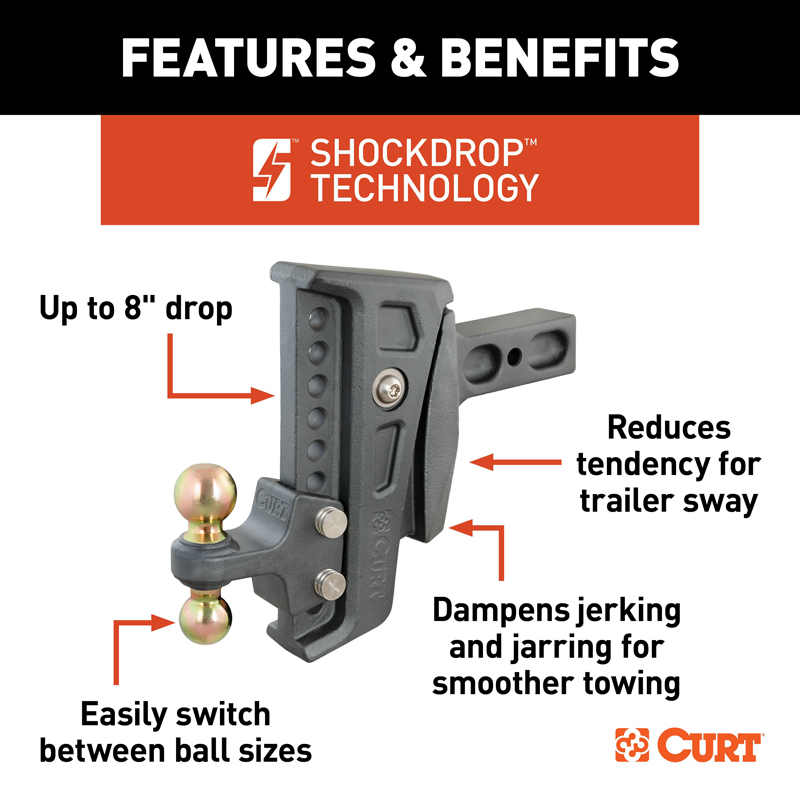 CURT | Rebellion XD Adjustable Cushion Hitch (2-1/2" Shank, 2", 2-5/16" Balls, 20K)