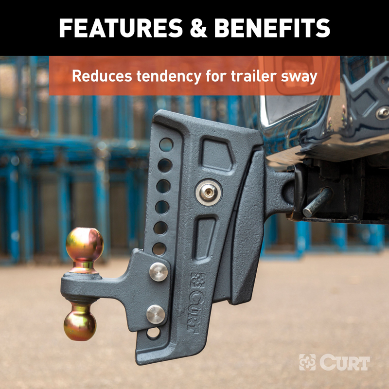 CURT | Rebellion XD Adjustable Cushion Hitch (2-1/2" Shank, 2", 2-5/16" Balls, 20K)