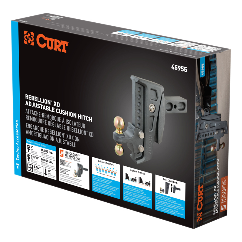 CURT | Rebellion XD Adjustable Cushion Hitch (2-1/2" Shank, 2", 2-5/16" Balls, 20K)