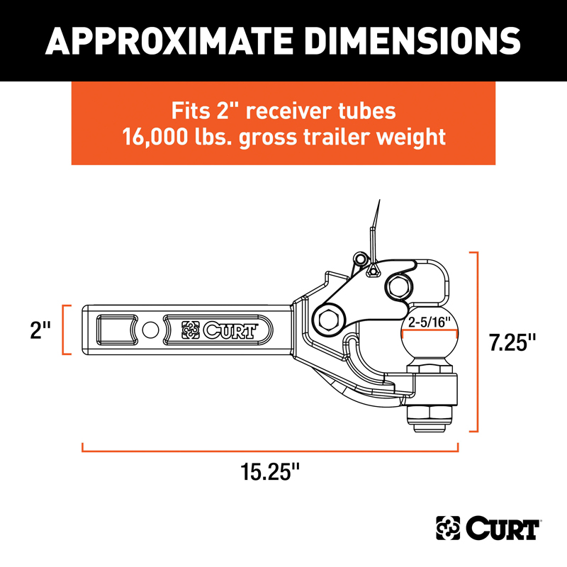 CURT | Receiver-Mount Ball & Pintle Hitch (2" Shank, 2-5/16" Ball, 12,000 lbs.)
