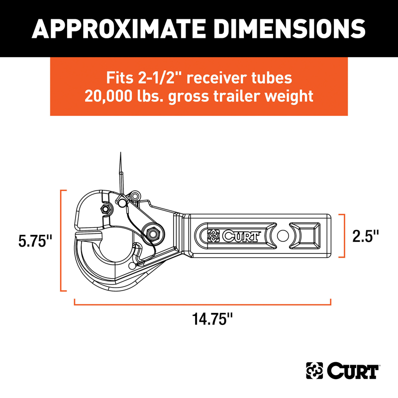CURT | Receiver-Mount Pintle Hook (2-1/2" Shank, 20,000 lbs., 2-1/2" Lunette Rings)