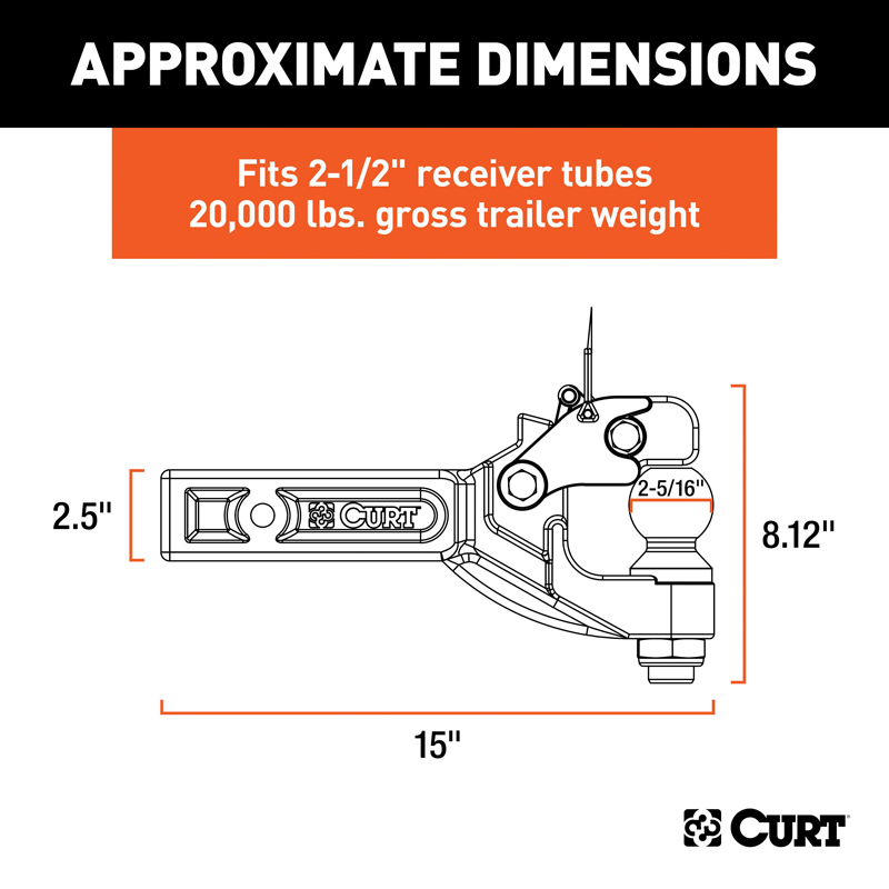 CURT | Receiver-Mount Ball & Pintle Hitch (2-1/2" Shank, 2-5/16" Ball, 20,000 lbs.)