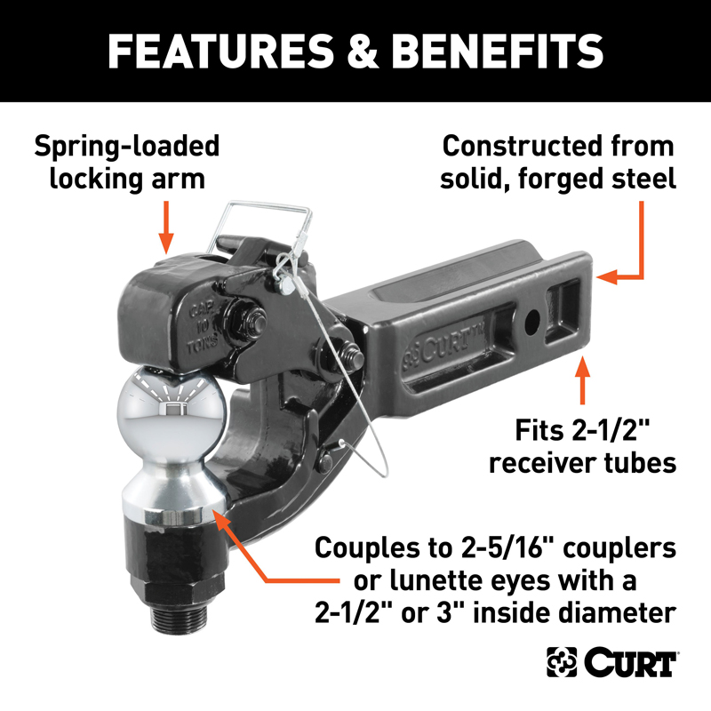 CURT | Receiver-Mount Ball & Pintle Hitch (2-1/2" Shank, 2-5/16" Ball, 20,000 lbs.)