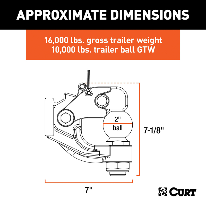 CURT | Ball & Pintle Hitch (2" Ball, 10,000 lbs. Ball Capacity)