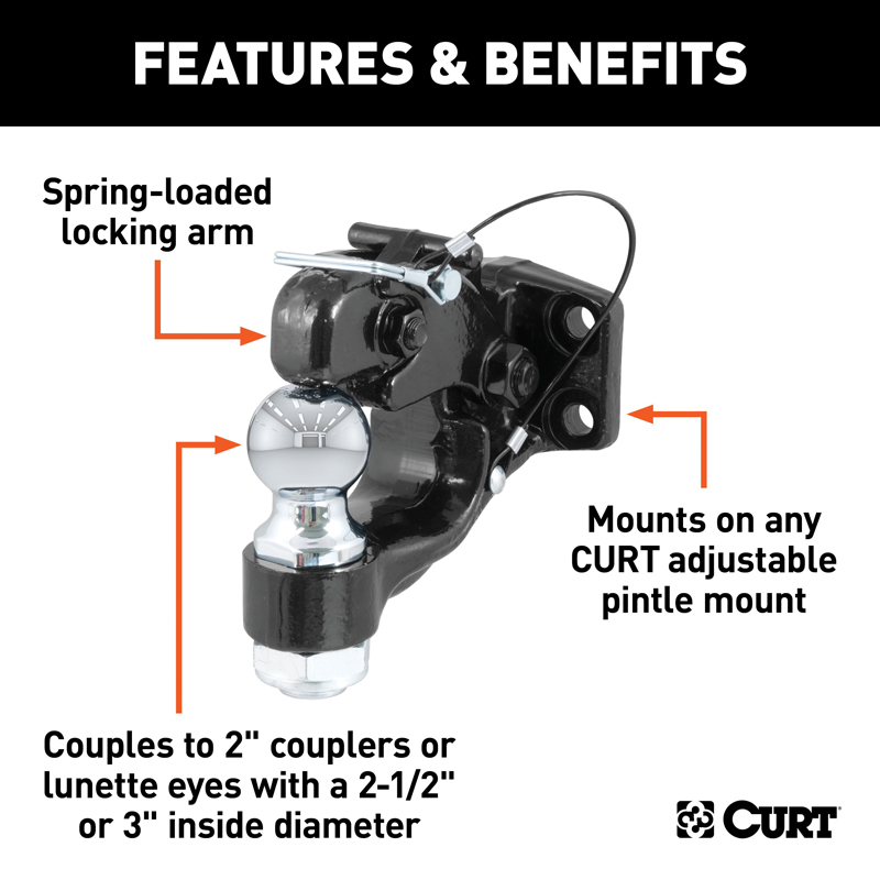 CURT | Ball & Pintle Hitch (2" Ball, 10,000 lbs. Ball Capacity)