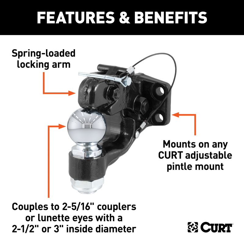 CURT | Ball & Pintle Hitch (2-5/16" Ball, 16,000 lbs. Ball Capacity)