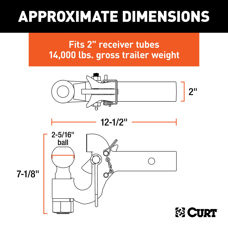 CURT | SecureLatch Receiver-Mount Ball & Pintle Hitch (2" Shank, 2-5/16" Ball, 14K)