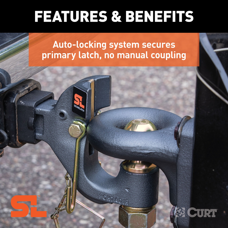 CURT | SecureLatch Receiver-Mount Ball & Pintle Hitch (2" Shank, 2-5/16" Ball, 14K)