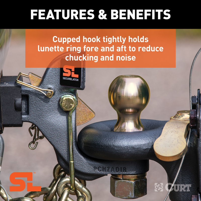 CURT | SecureLatch Receiver-Mount Ball & Pintle Hitch (2" Shank, 2-5/16" Ball, 14K)