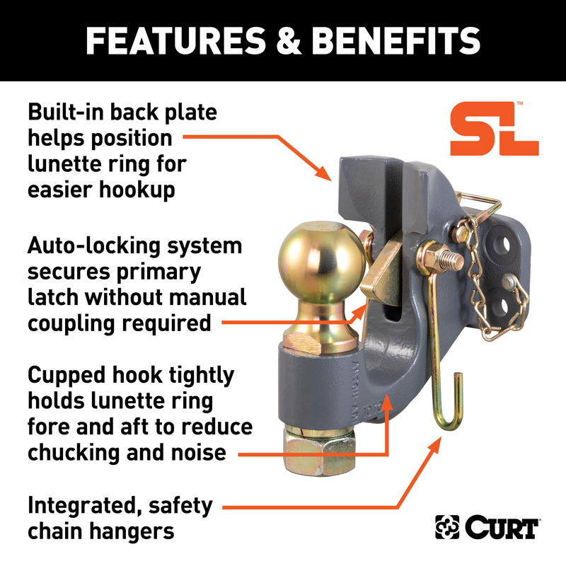 CURT | SecureLatch Ball & Pintle Hitch (2-5/16" Ball, 20,000 lbs.)