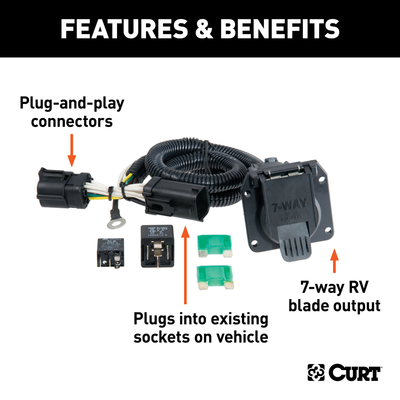 CURT | Custom Wiring Harness, 7-Way RV Blade Output - F-150 / Heritage 2000-2004