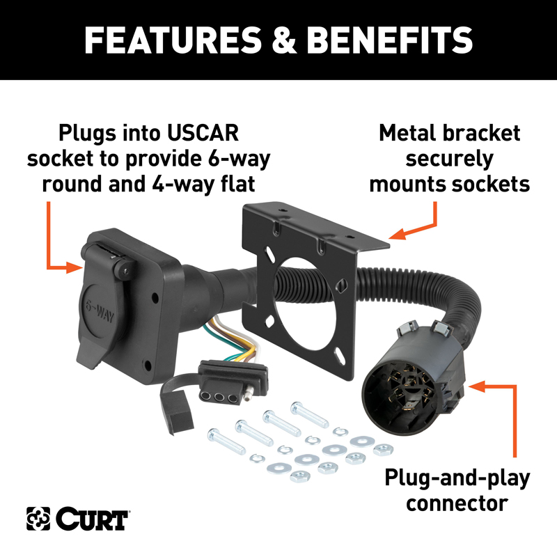 CURT | Dual-Output 6 & 4-Way Connector (Plugs into USCAR) - Audi / Buick / Cadillac / Chevrolet 2000-2023