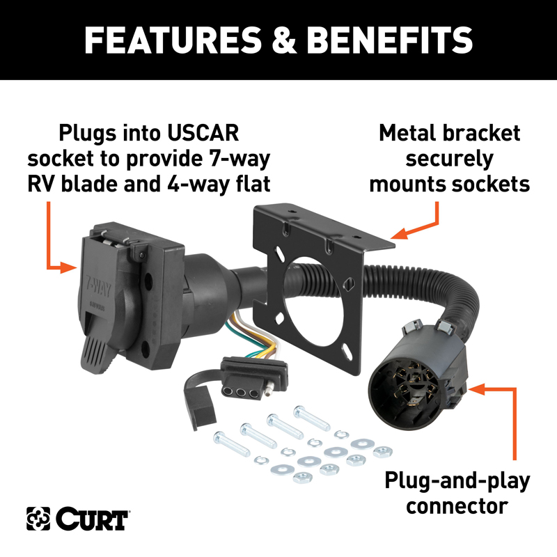 CURT | Dual-Output 7 & 4-Way Connector (Plugs into USCAR) - Audi / Buick / Cadillac / Chevrolet 2000-2023
