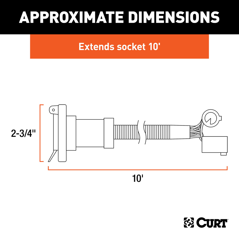 CURT | 10' Custom Wiring Extension Harness (Adds 7-Way RV Blade to Truck Bed) - Chevrolet / Dodge / Ford / GMC 2000-2023